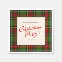Classic Plaid Retro Script Merry Christmas Party