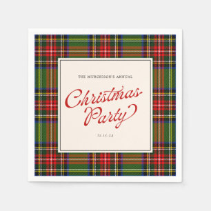 Classic Plaid Retro Script Merry Christmas Party Napkin
