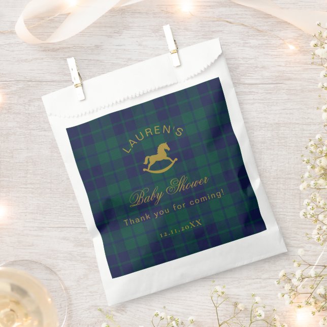 Classic Plaid Rocking Horse Baby Shower Thank you Favour Bag (Clipped)