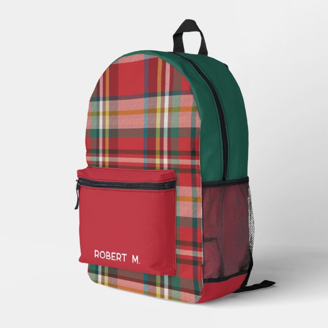 Classic Plaid Rustic Personalized Printed Backpack (Back Corner Right)