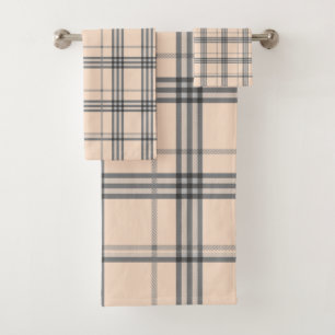 Classic Plaid Tan and Black Bath Towel Set