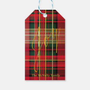 Classic Plaid Tartan 'Joy' Calligraphy Decorative Gift Tags