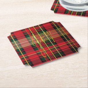 Classic Plaid Tartan 'Joy' Calligraphy Decorative  Paper Coaster