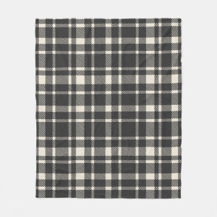 Classic Plaid Tartan Pattern-Black & Off-White Fleece Blanket