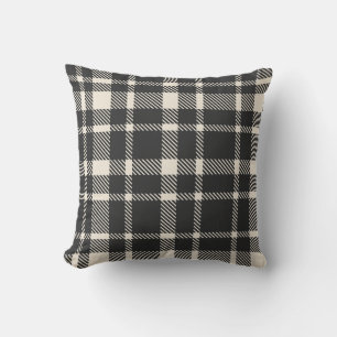 Classic Plaid Tartan Pattern-Black & Off-White Throw Pillow