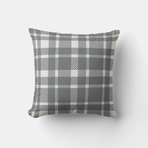 Classic Plaid Tartan Pattern-Charcoal Grey Throw Pillow