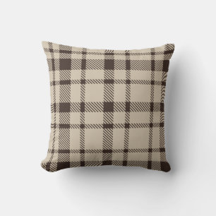 Classic Plaid Tartan Pattern-Dark Brown & Taupe Throw Pillow