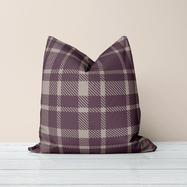 Classic Plaid Tartan Pattern-Eggplant Colour Throw Pillow (Creator Uploaded)