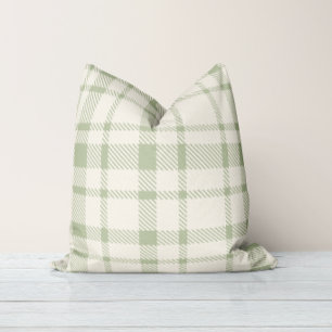Classic Plaid Tartan Pattern-Mint Green & Cream Throw Pillow