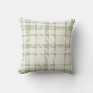 Classic Plaid Tartan Pattern-Mint Green & Cream Throw Pillow