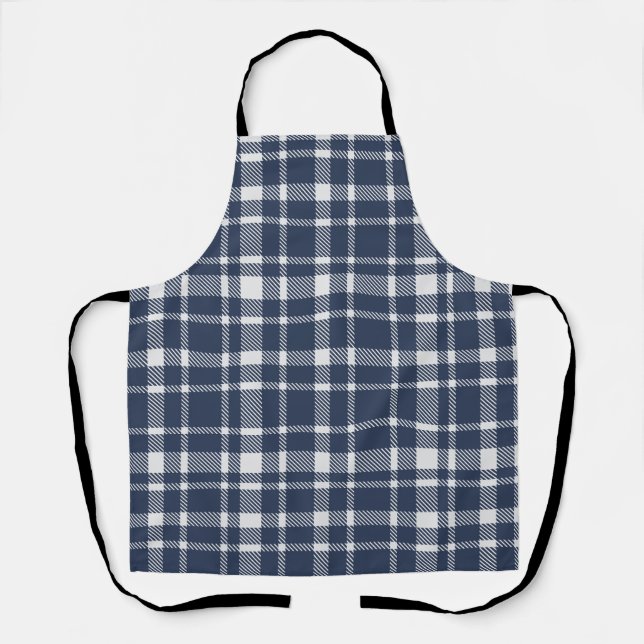 Classic Plaid Tartan Pattern-Navy & White Apron (Front)