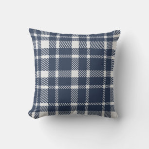Classic Plaid Tartan Pattern-Navy & White Throw Pillow