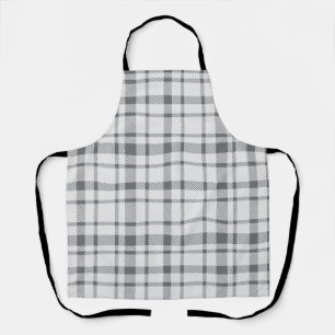 Classic Plaid Tartan Pattern-Neutral Grey & White Apron