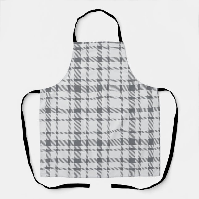 Classic Plaid Tartan Pattern-Neutral Grey & White Apron (Front)