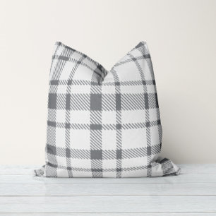 Classic Plaid Tartan Pattern-Neutral Grey & White Throw Pillow