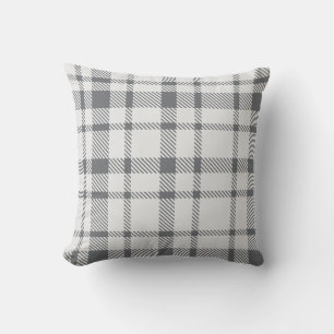 Classic Plaid Tartan Pattern-Neutral Grey & White Throw Pillow