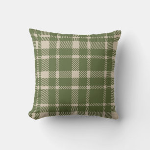 Classic Plaid Tartan Pattern-Olive Green & Cream Throw Pillow