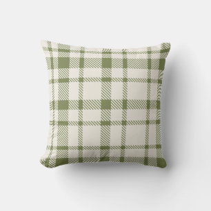 Classic Plaid Tartan Pattern-Olive Green & White Throw Pillow