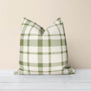Classic Plaid Tartan Pattern-Olive Green & White Throw Pillow