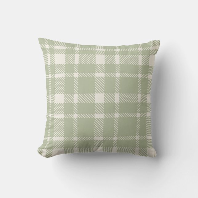 Classic Plaid Tartan Pattern-Soft Green & Ivory Throw Pillow (Front)