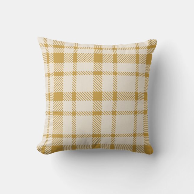 Classic Plaid Tartan Pattern-Yellow & Cream Throw Pillow (Front)