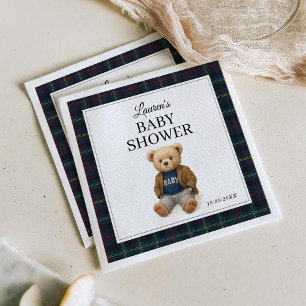 Classic Plaid Teddy Bear Baby Shower Napkins 