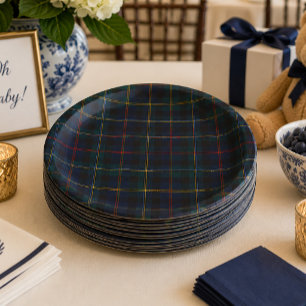 Classic Plaid Teddy Bear Baby Shower Paper Plates