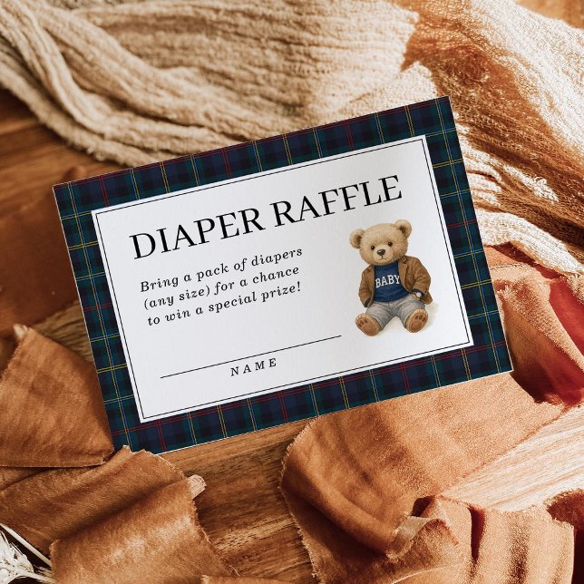 Classic Plaid Teddy Bear Diaper Raffle Cards  (Creator Uploaded)