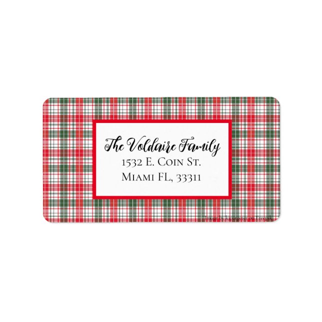 Classic Plaid Winter Rustic Family Personalized Label (Front)