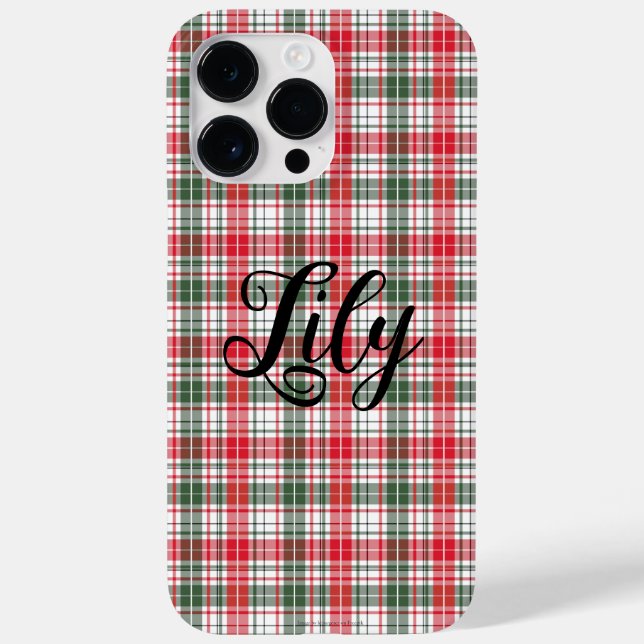 Classic Plaid Winter Tartan Red Name Personalized Case-Mate iPhone Case (Back)