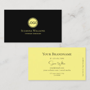 Classic Plain Black and Yellow with Logo Stylish Business Card