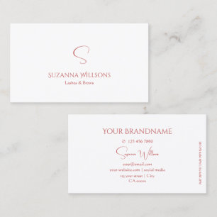 Classic Plain White and Red with Monogram Modern Business Card
