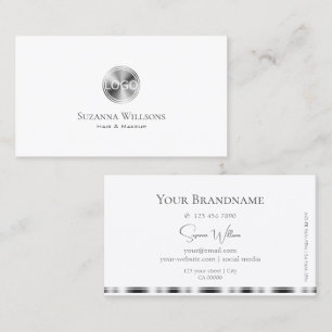 Classic Plain White and Silver with Logo Elegant Business Card