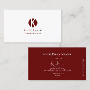 Classic Plain White and Wine Red with Monogram Business Card
