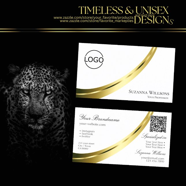 Classic Plain White Gold Decor Logo and QR Code Business Card (Creator Uploaded)