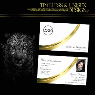 Classic Plain White Gold Decor with Logo and Photo Business Card