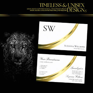 Classic Plain White Gold Decor with Monogram Business Card