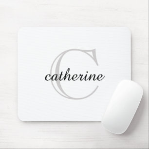 Classic Plain White Script Monogram Mouse Pad