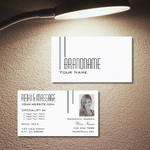 Classic Plain White with Photo Professional Modern Business Card
