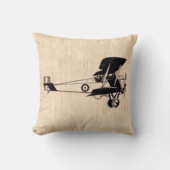 Classic Plane Old Airplane Script Paper Background Throw Pillow (Front)