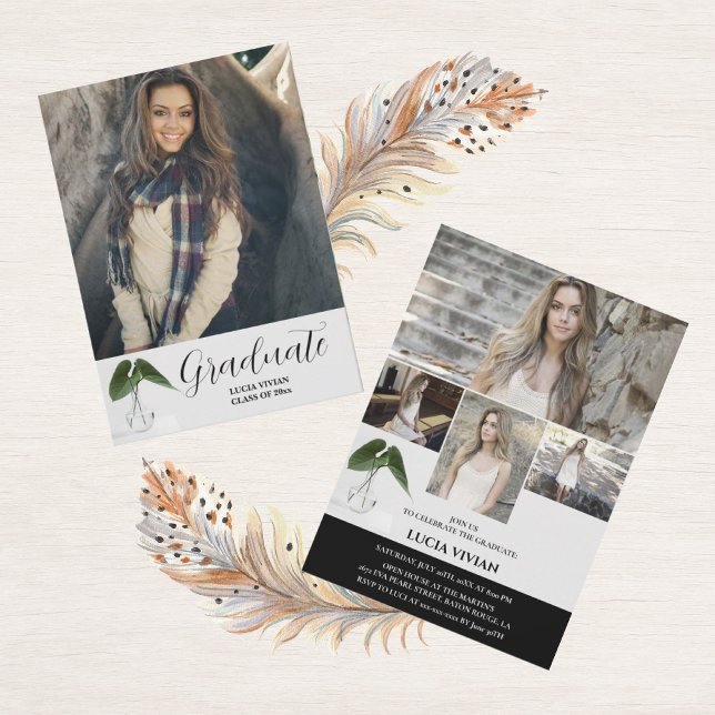 Classic Plant Pot Script 5 Photo Memory Graduation Invitation (Creator Uploaded)