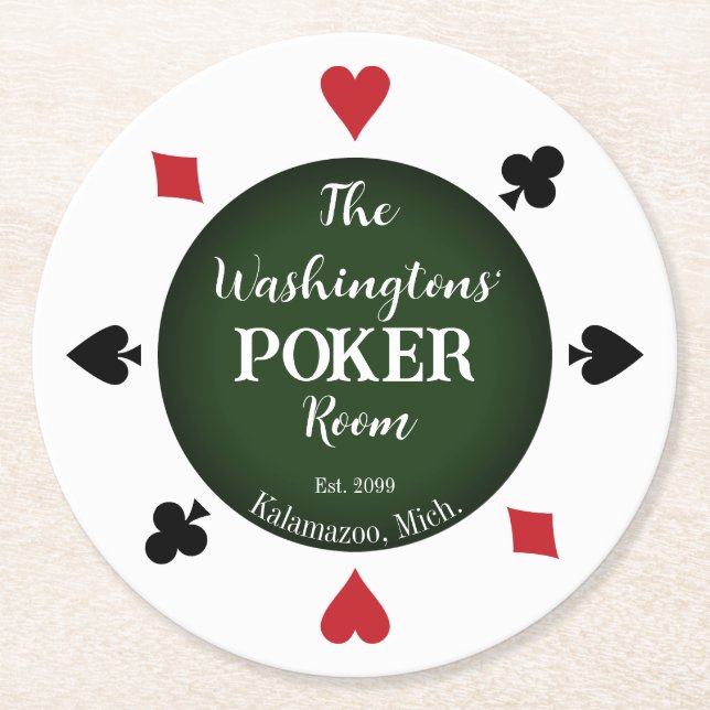 Classic Playing Cards Poker Room Beer Drink Round Paper Coaster (Front)