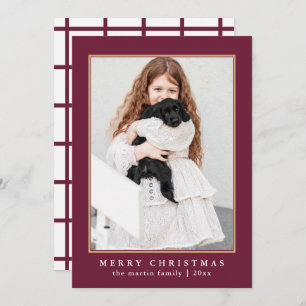 Classic Plum Check Pattern Merry Christmas Photo Holiday Card