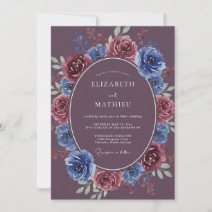 Classic Plum Periwinkle Wreath Wedding Invitation