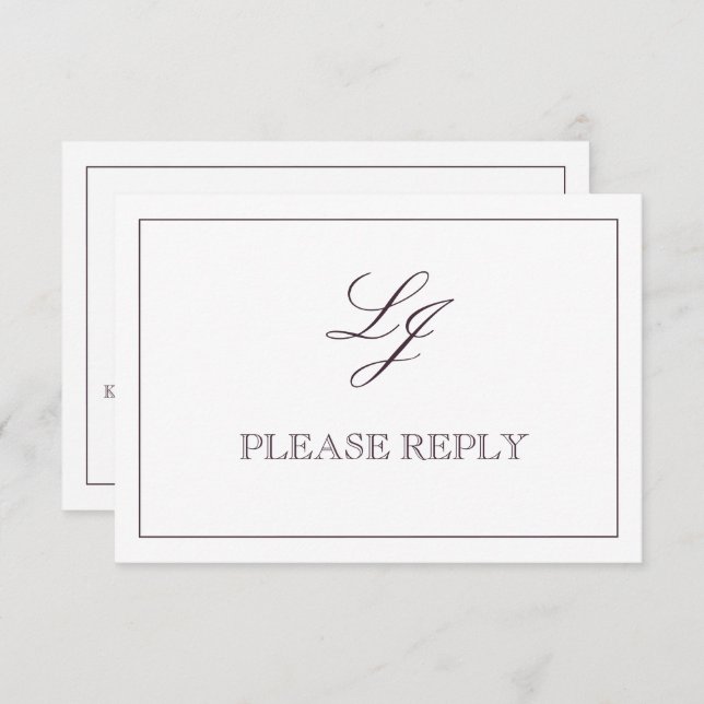 Classic Plum Purple Calligraphy Monogram Wedding RSVP Card (Front/Back)
