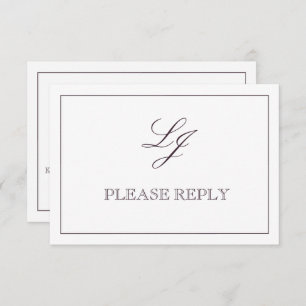 Classic Plum Purple Calligraphy Monogram Wedding RSVP Card