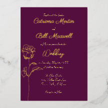 Classic Plum Purple & Gold Foil Wedding Invitation