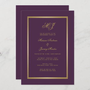 Classic Plum Purple Gold Monogram Engagement Party Invitation