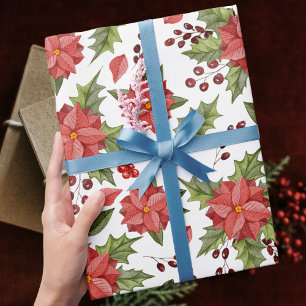 Classic Poinsettia Christmas Pattern Holiday Wrapping Paper