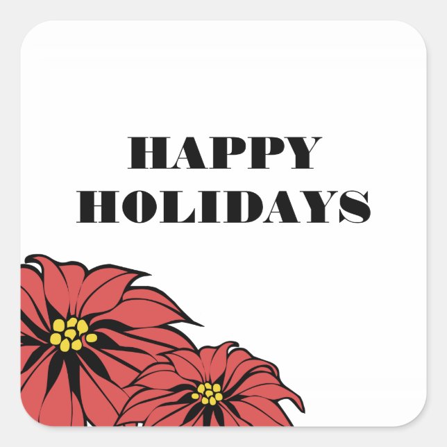 Classic Poinsettia Holiday Square Sticker (Front)